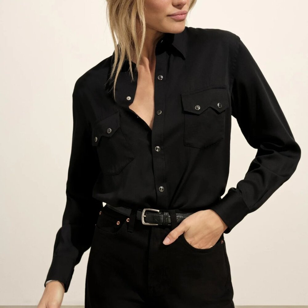 Buck Mason Black Duskdream Satin Western Shirt